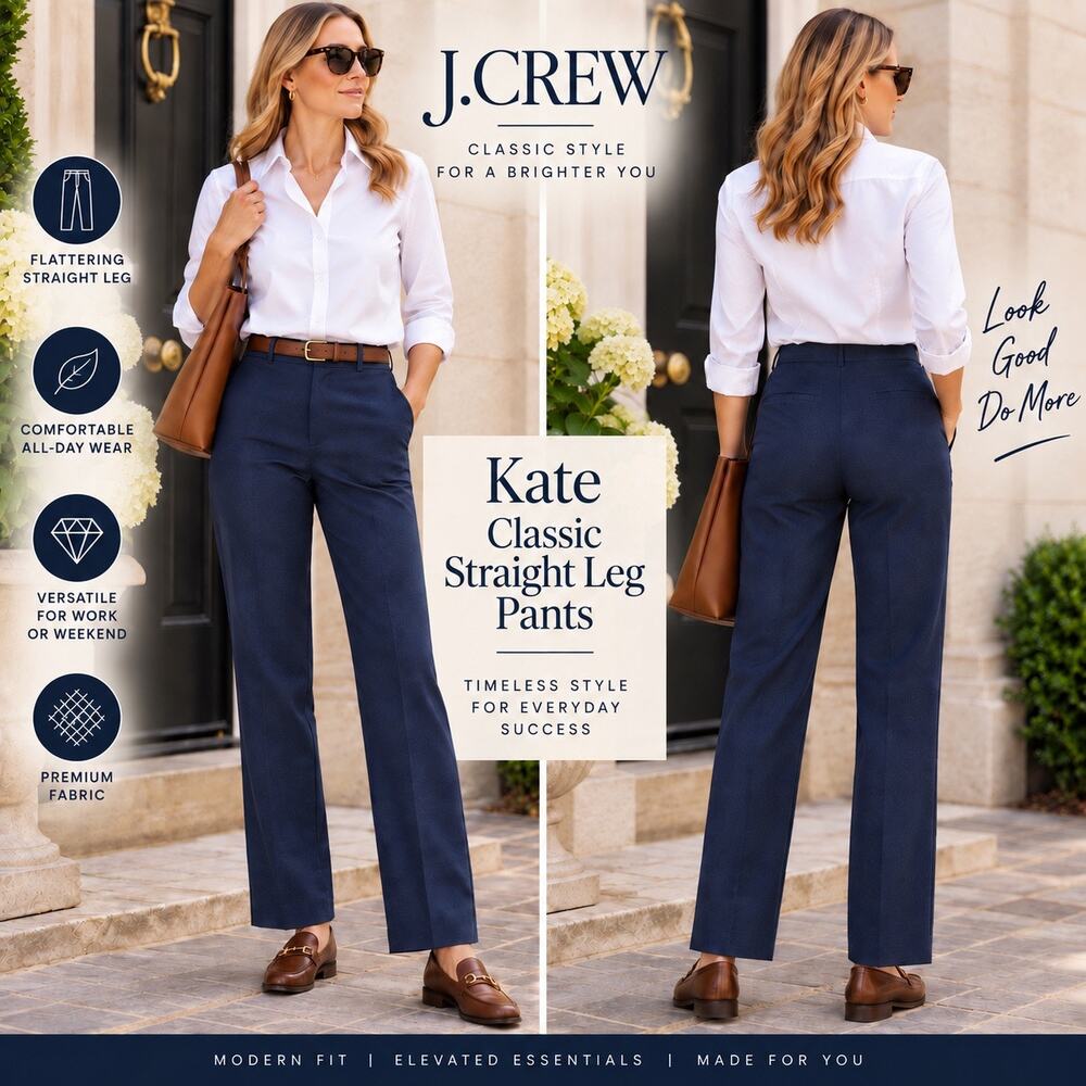 Heritage Coastal Preppy Quiet Luxury J.Crew Kate Navy Linen Straight Leg Pants 6